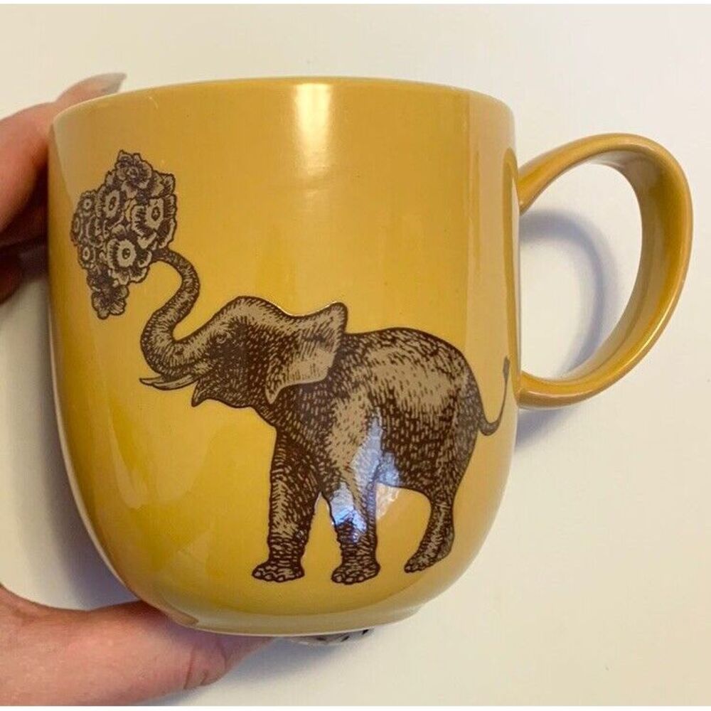 Avenida Home - Yellow Elephant Mug - Floral Gold Cute Homestead Cottage Tea